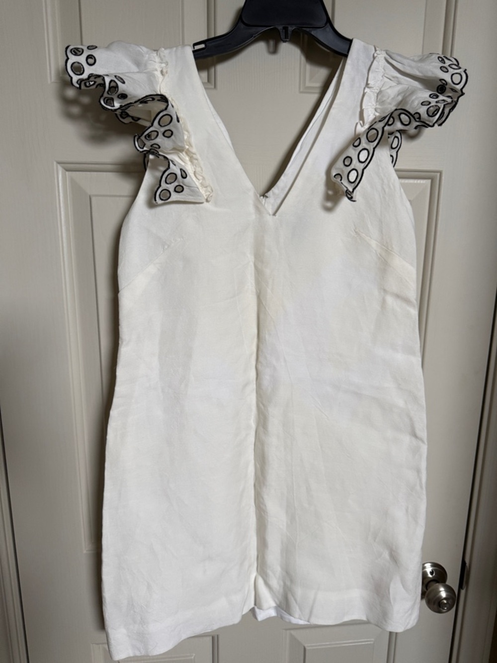 J. Crew Collection Cream Mini Dress with a embroidered ruffle shoulders